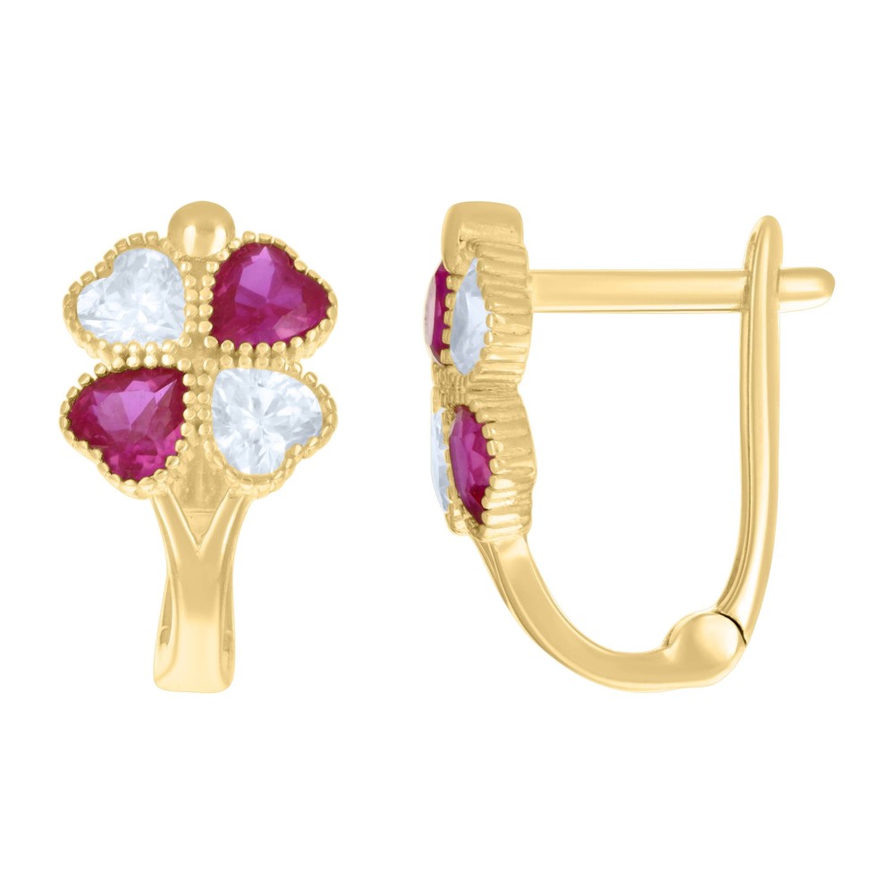 10kt 10k Yellow Gold Womens Pink White CZ Flower Heart Latch Back Earrings